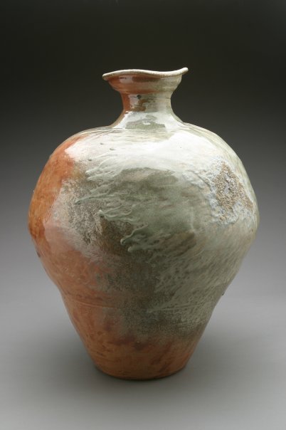 Jar with Shino glaze and ash. 30"x15" Houston,TX 2005